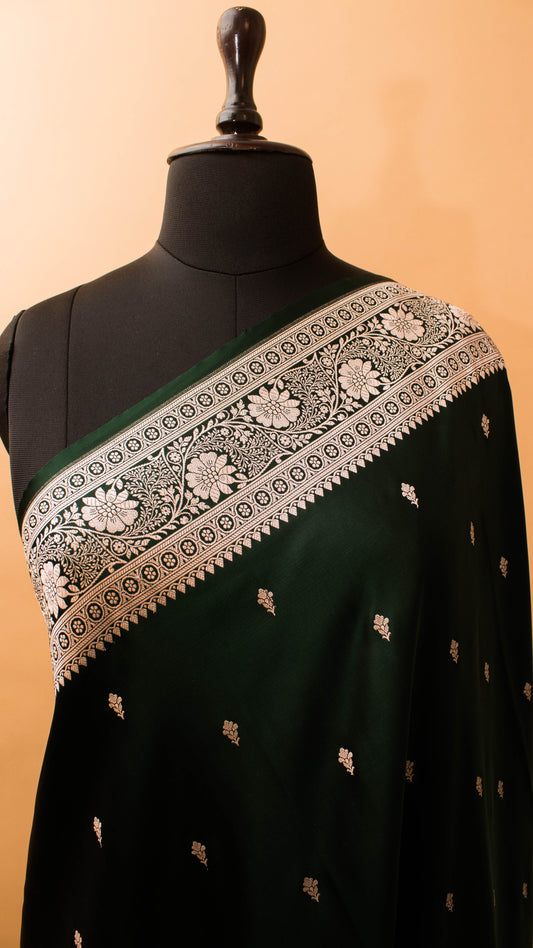 Banarasi Mashru Silk Small Butti All Over - Green