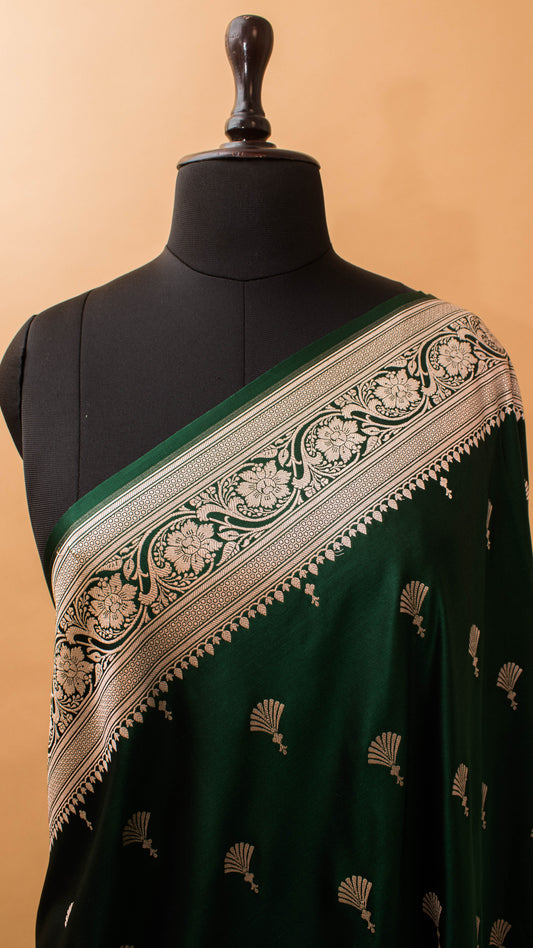 Banarasi Mashru Silk Fountain Butti All Over - Green