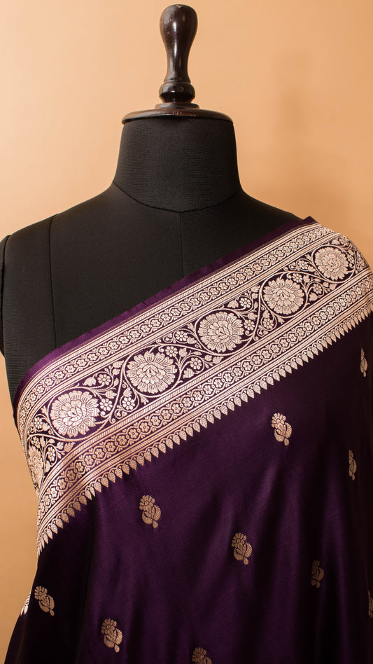 Banarasi Mashru Silk Small Motif All Over - Purple