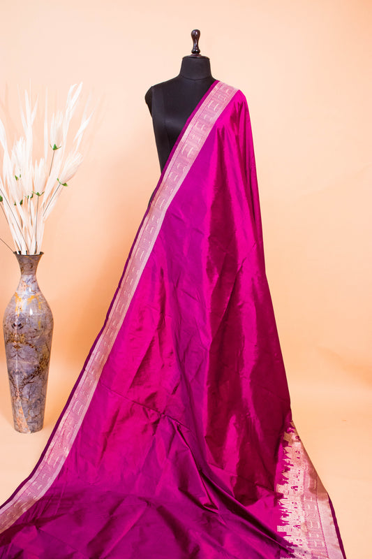 Handloom Banarasi Pure Katan Silk Ghaat Border - Wine