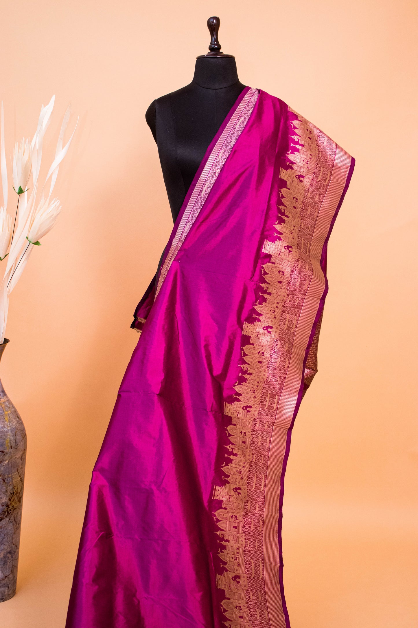 Handloom Banarasi Pure Katan Silk Ghaat Border - Wine