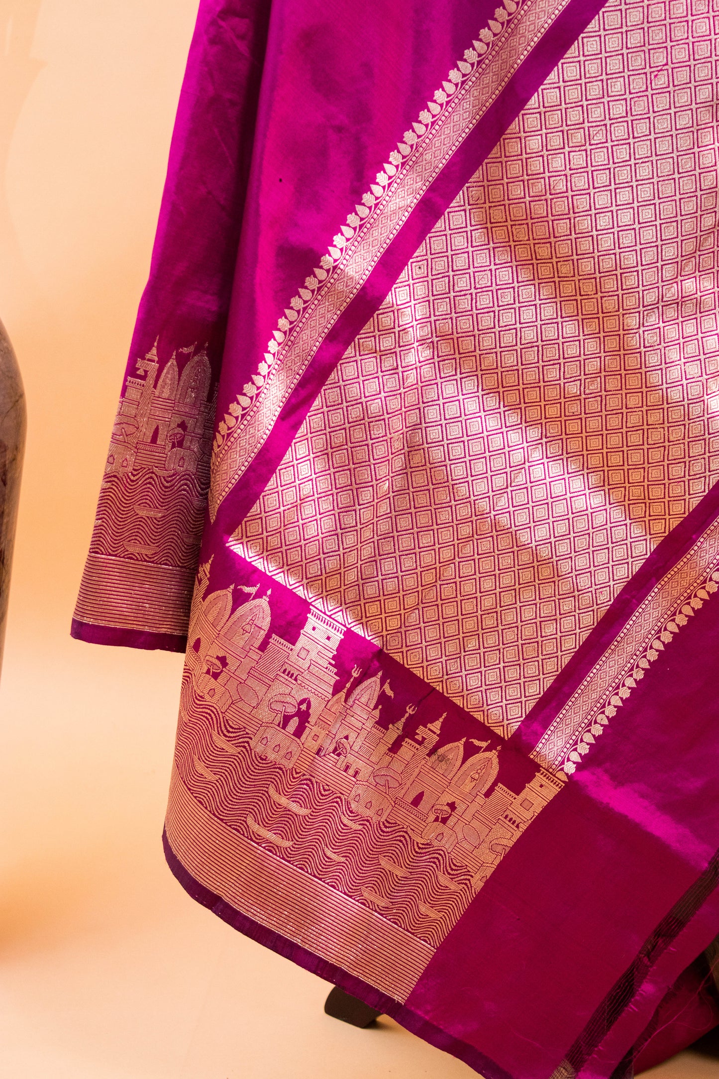 Handloom Banarasi Pure Katan Silk Ghaat Border - Wine