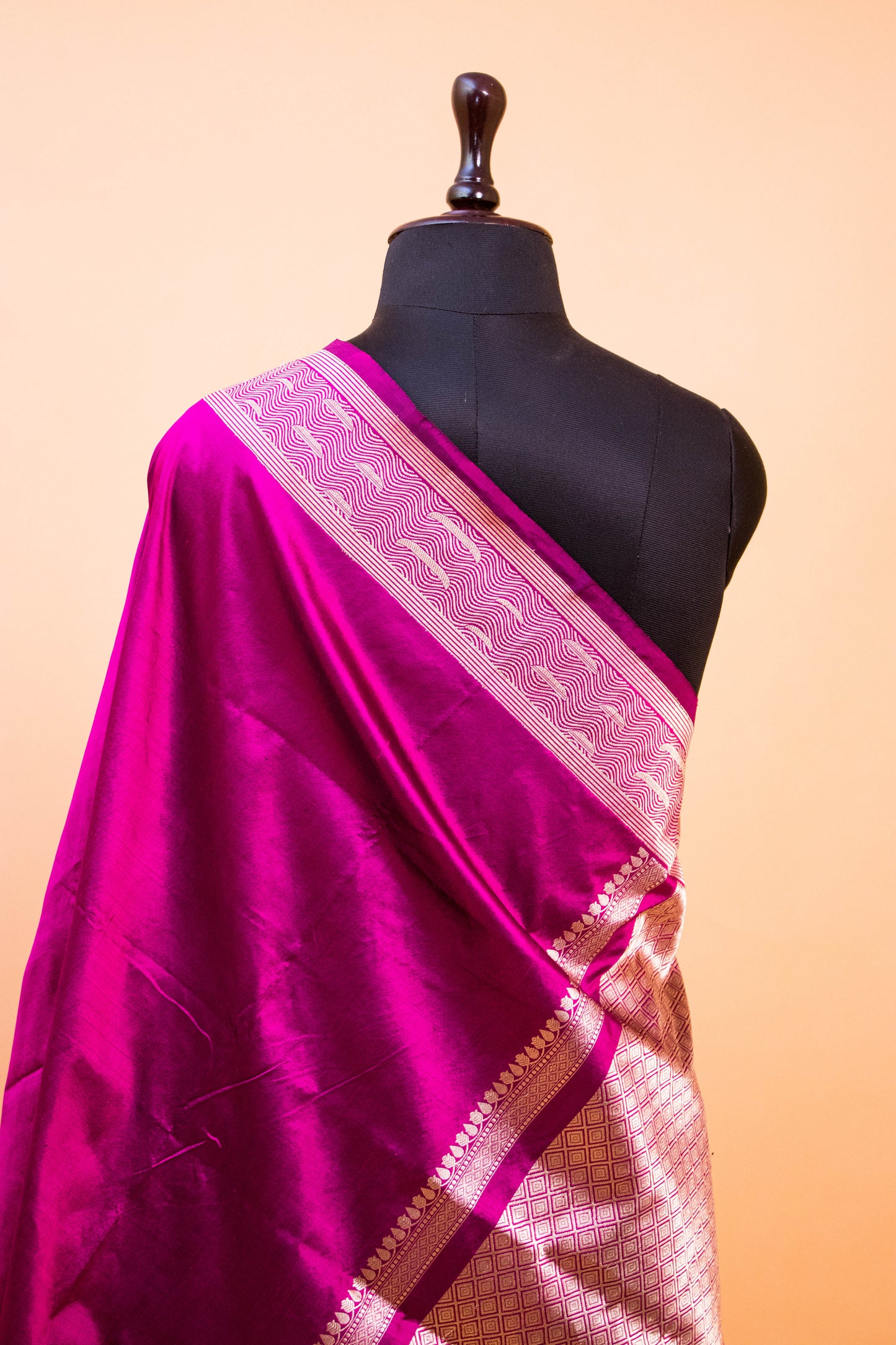 Handloom Banarasi Pure Katan Silk Ghaat Border - Wine