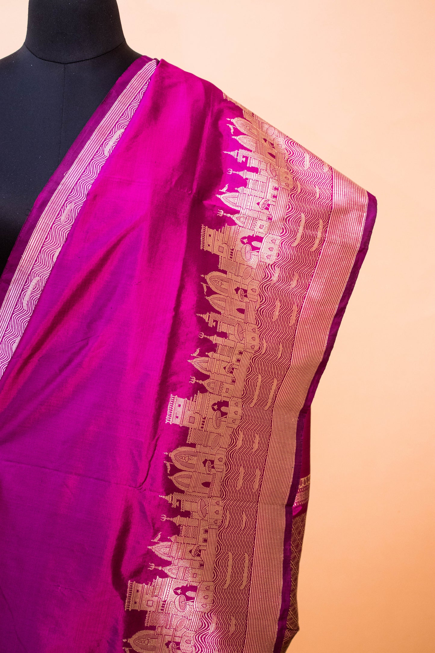 Handloom Banarasi Pure Katan Silk Ghaat Border - Wine