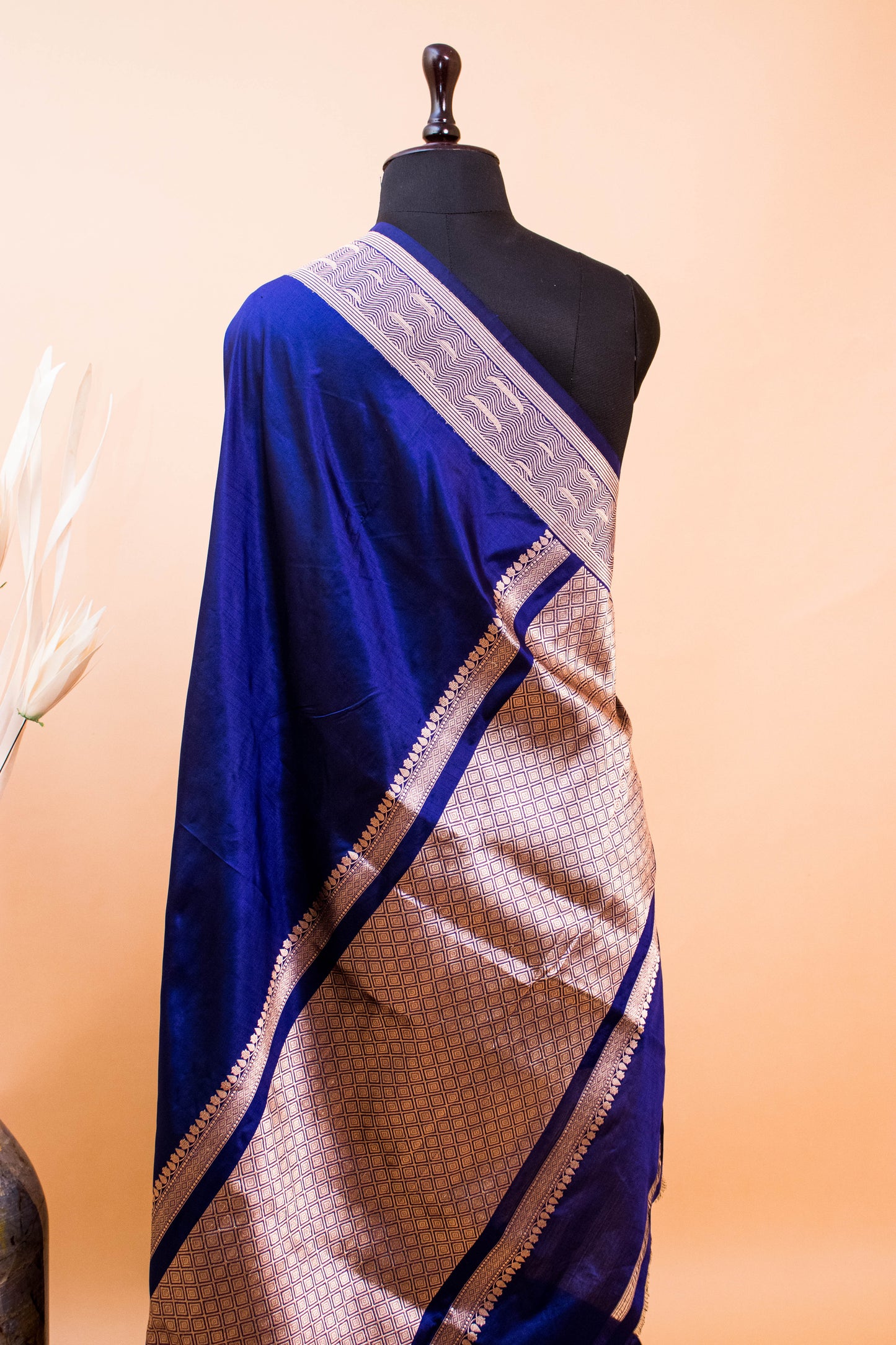 Handloom Banarasi Pure Katan Silk Ghaat Border Blue