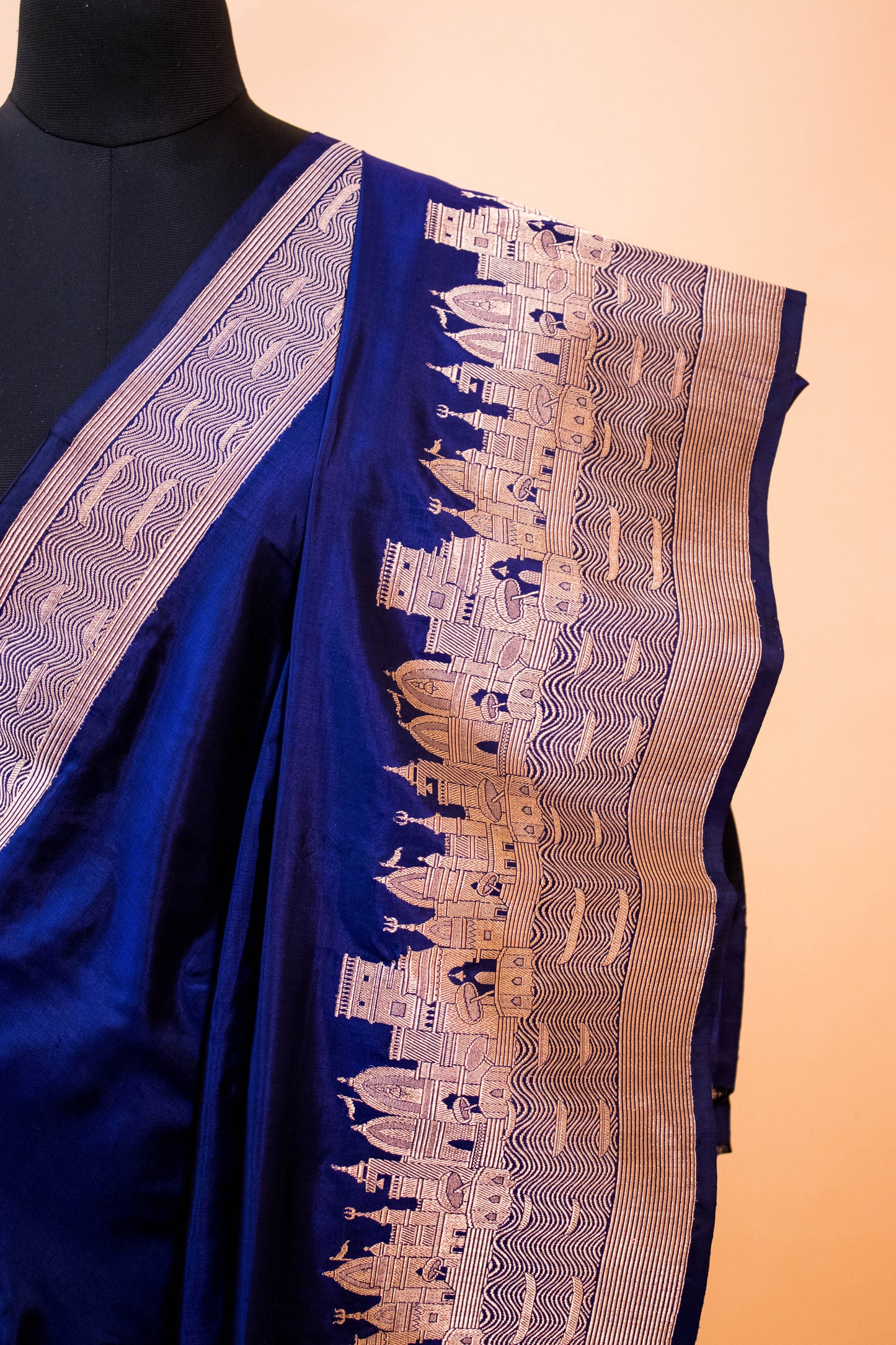 Handloom Banarasi Pure Katan Silk Ghaat Border Blue