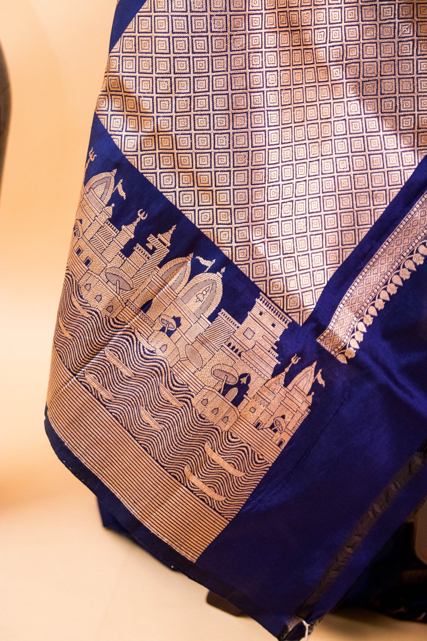 Handloom Banarasi Pure Katan Silk Ghaat Border Blue
