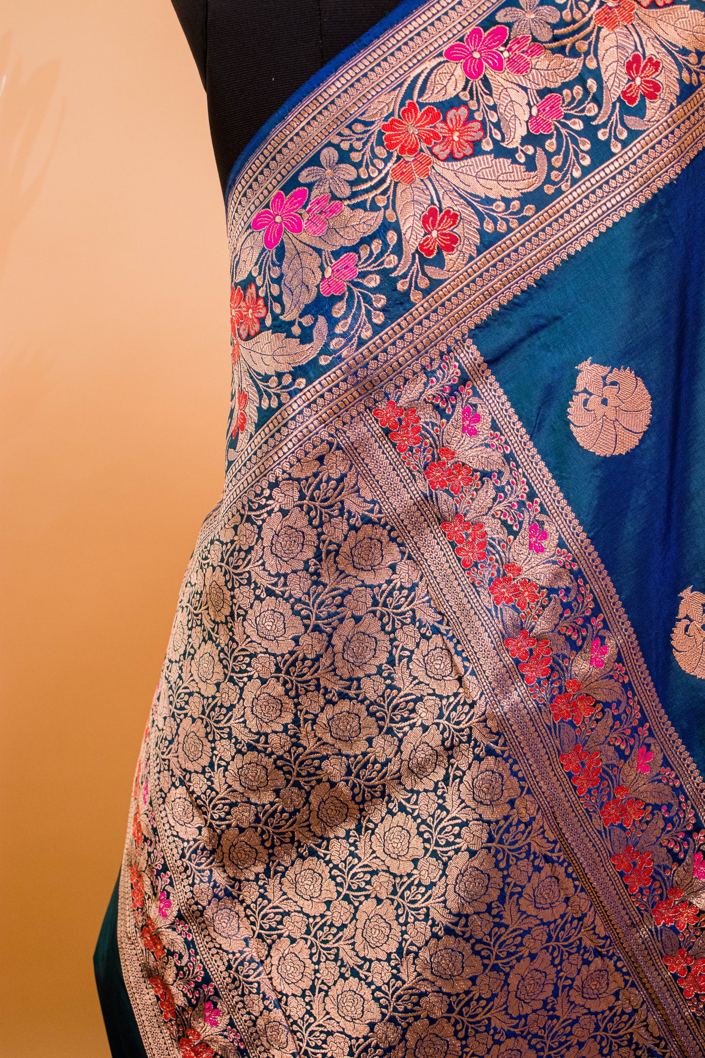 Handloom Banarsi Pure Kataan Silk Meenakari Border Blue