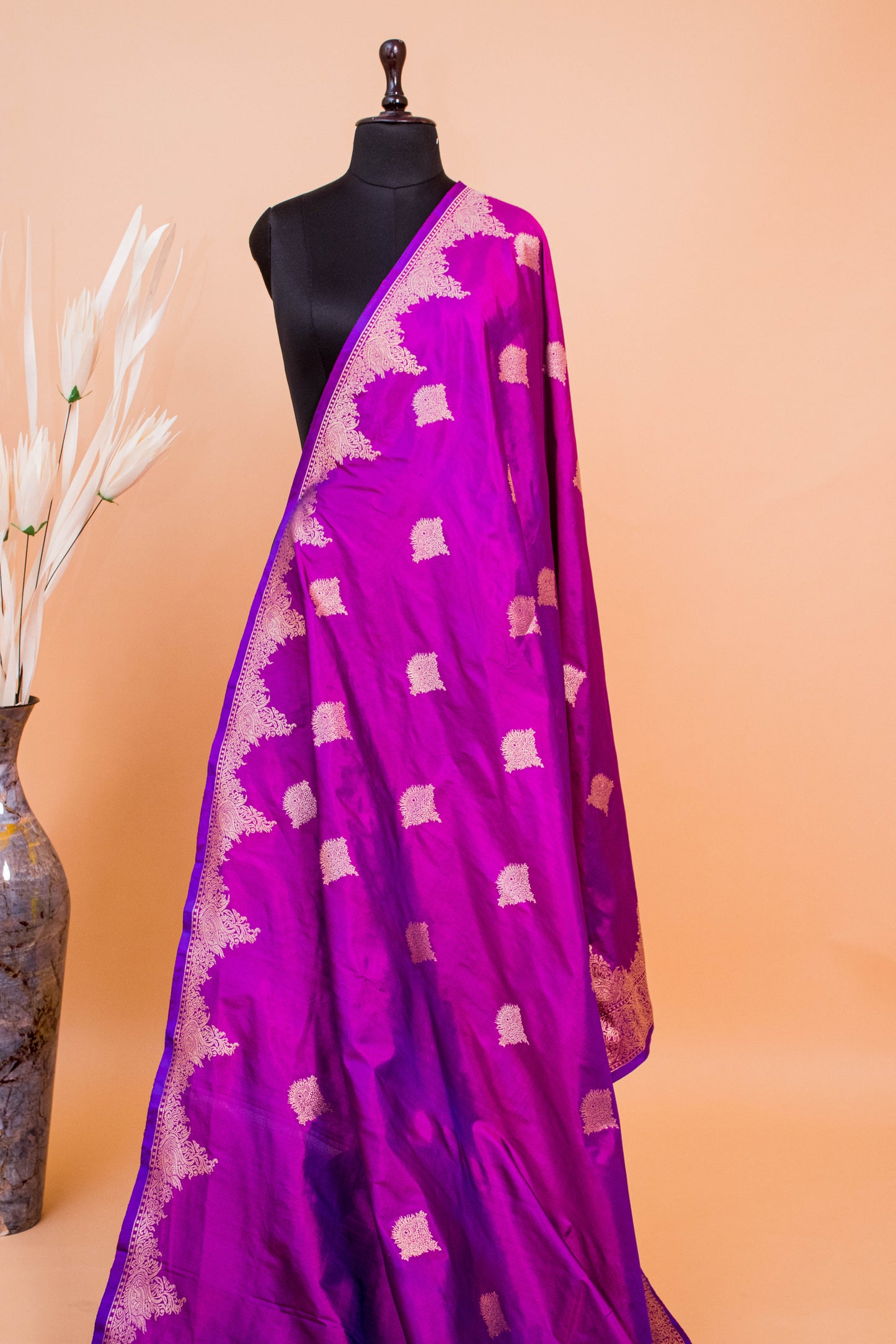 Scalping Border Hand Weaved Pure Kataan Silk Purple