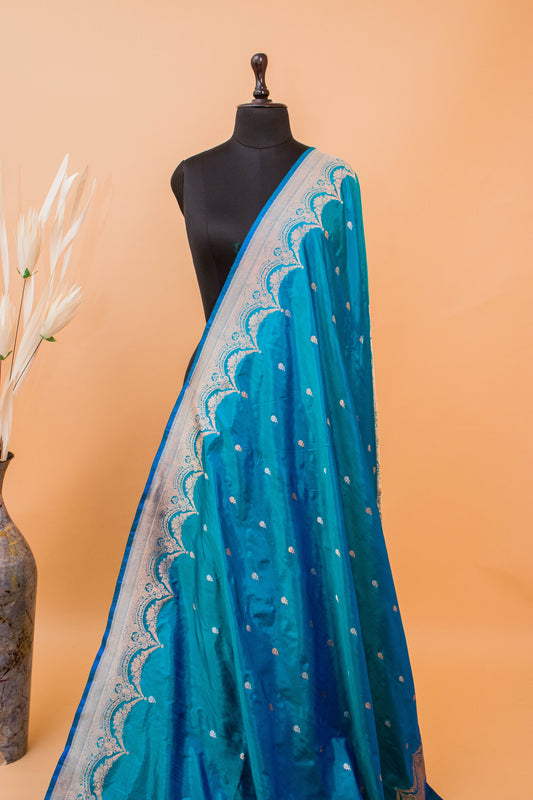 Handloom Banarasi Scalping Border And Butti Design Blue