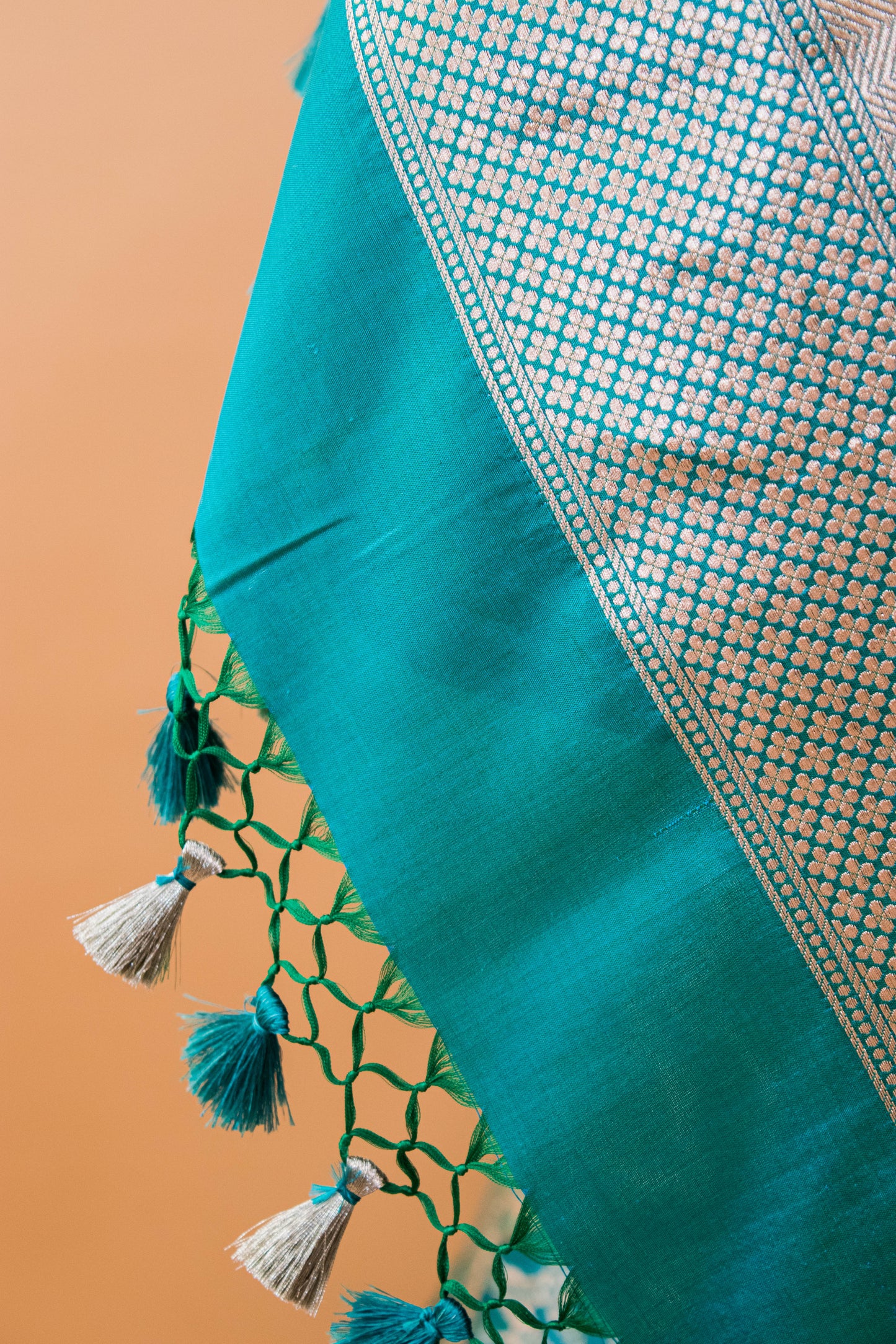 Handloom Banarsi Upaada Jaal In Pure Kataan Silk - Blue