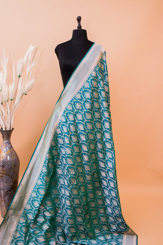 Handloom Banarsi Upaada Jaal In Pure Kataan Silk - Blue