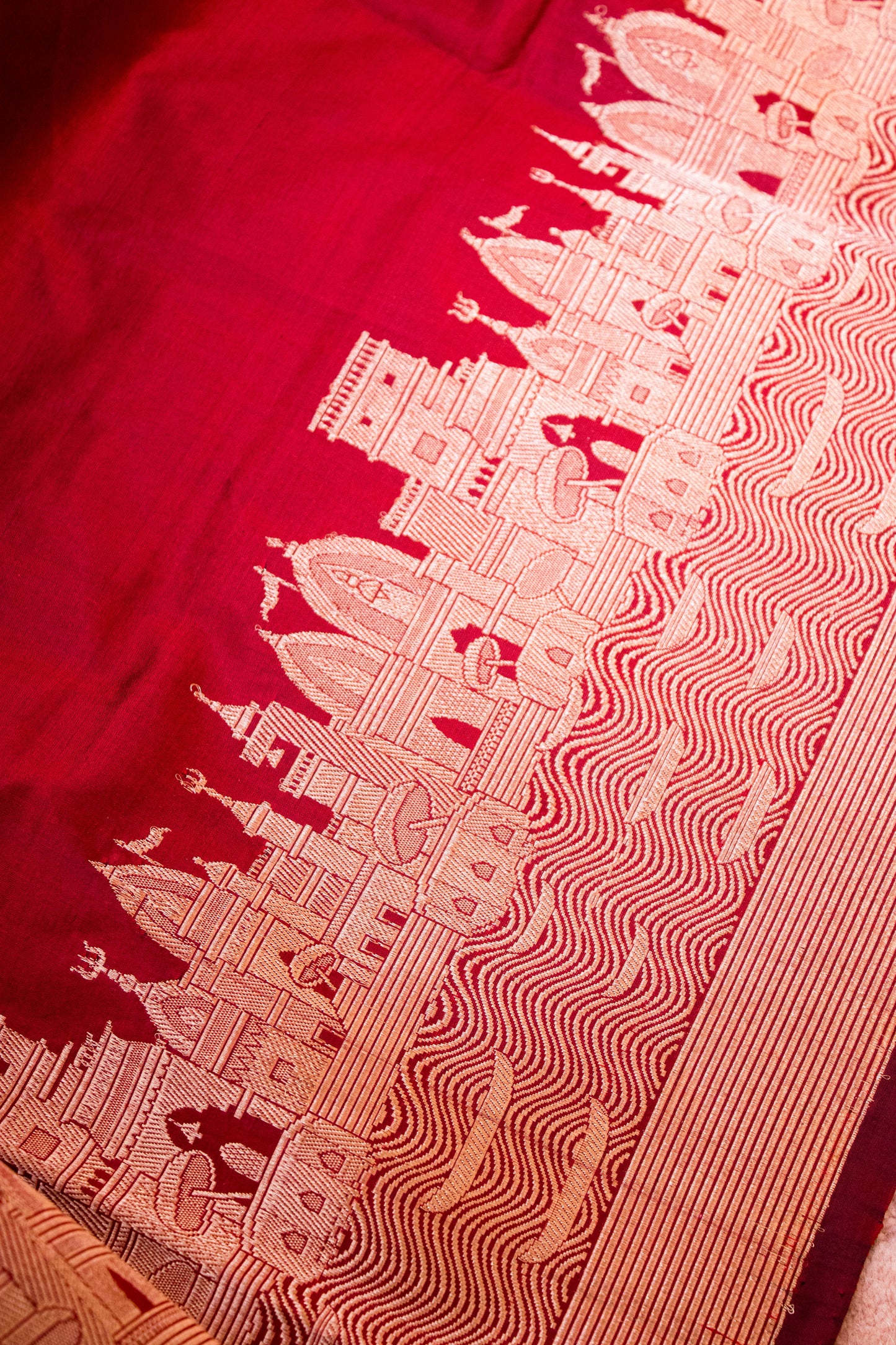 Handloom Banarasi Pure Katan Silk Ghaat Border - Maroon
