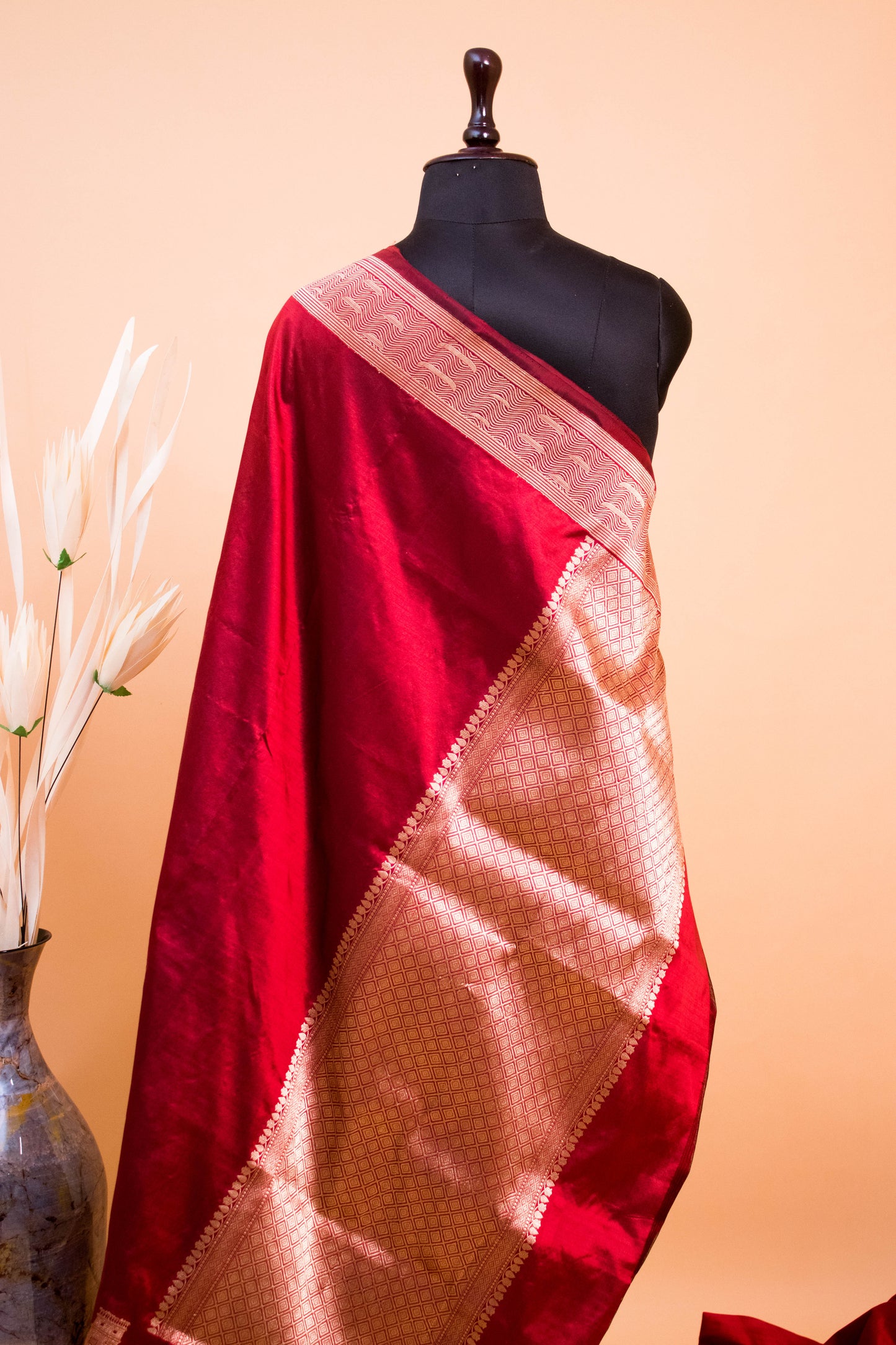 Handloom Banarasi Pure Katan Silk Ghaat Border - Maroon