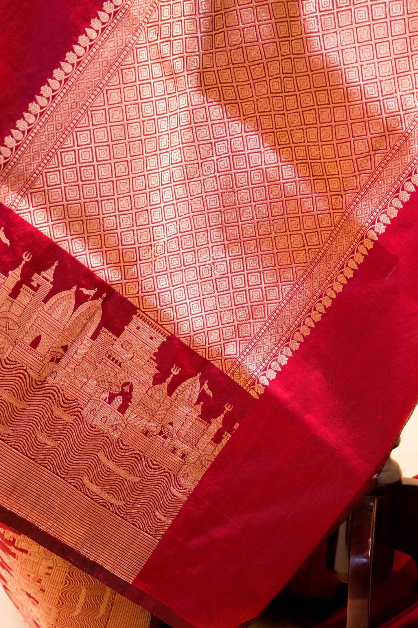 Handloom Banarasi Pure Katan Silk Ghaat Border - Maroon