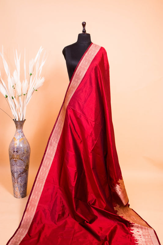 Handloom Banarasi Pure Katan Silk Ghaat Border - Maroon