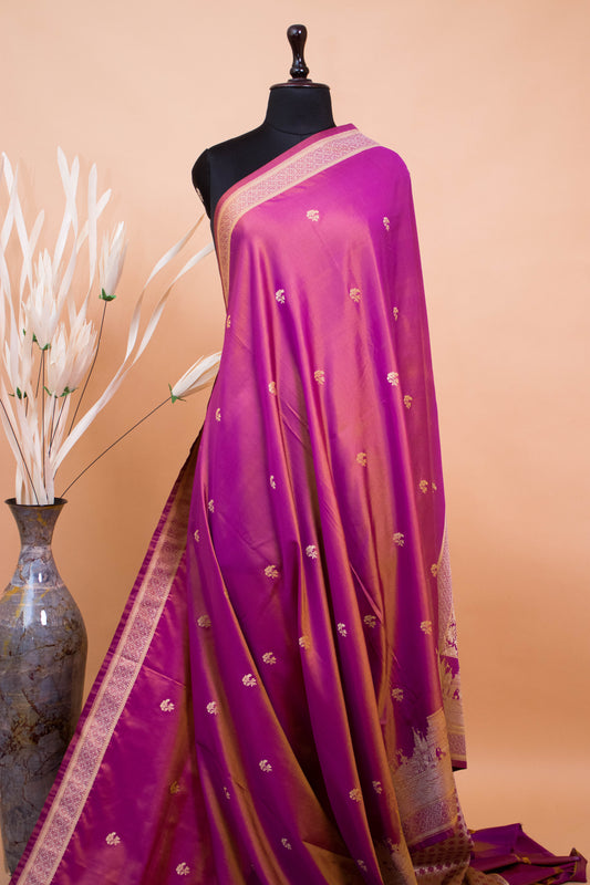 Contemporary Ghaat Border Weaving In Banarasi Silk - Purple