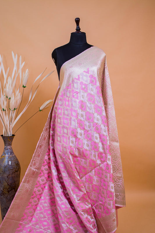 Rangkaat Jaal Weaving In Banarasi Mashru Silk - Pink