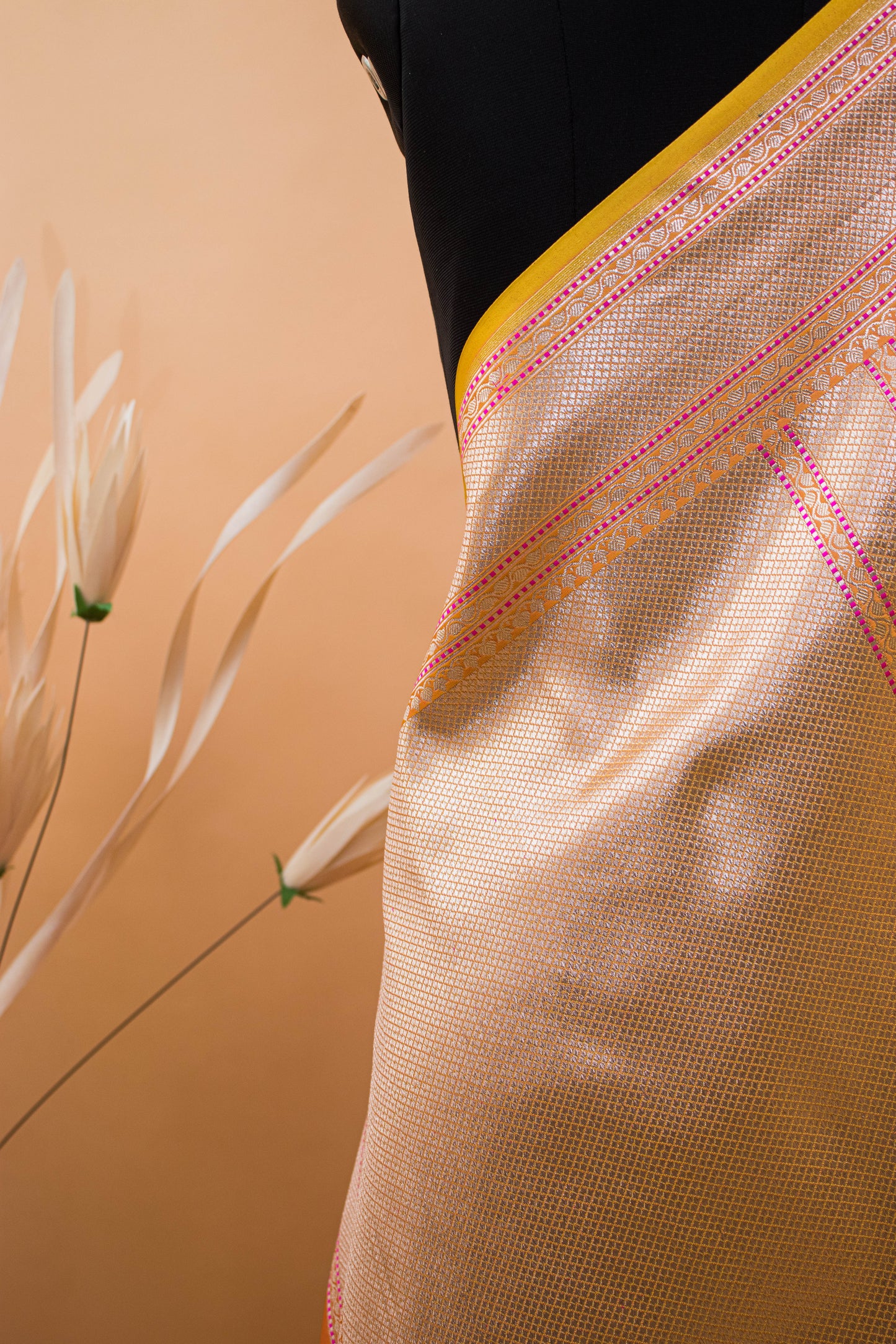 Traditional Banarsi Tanchui Weaving In Mashru Silk Fabric - Yellow
