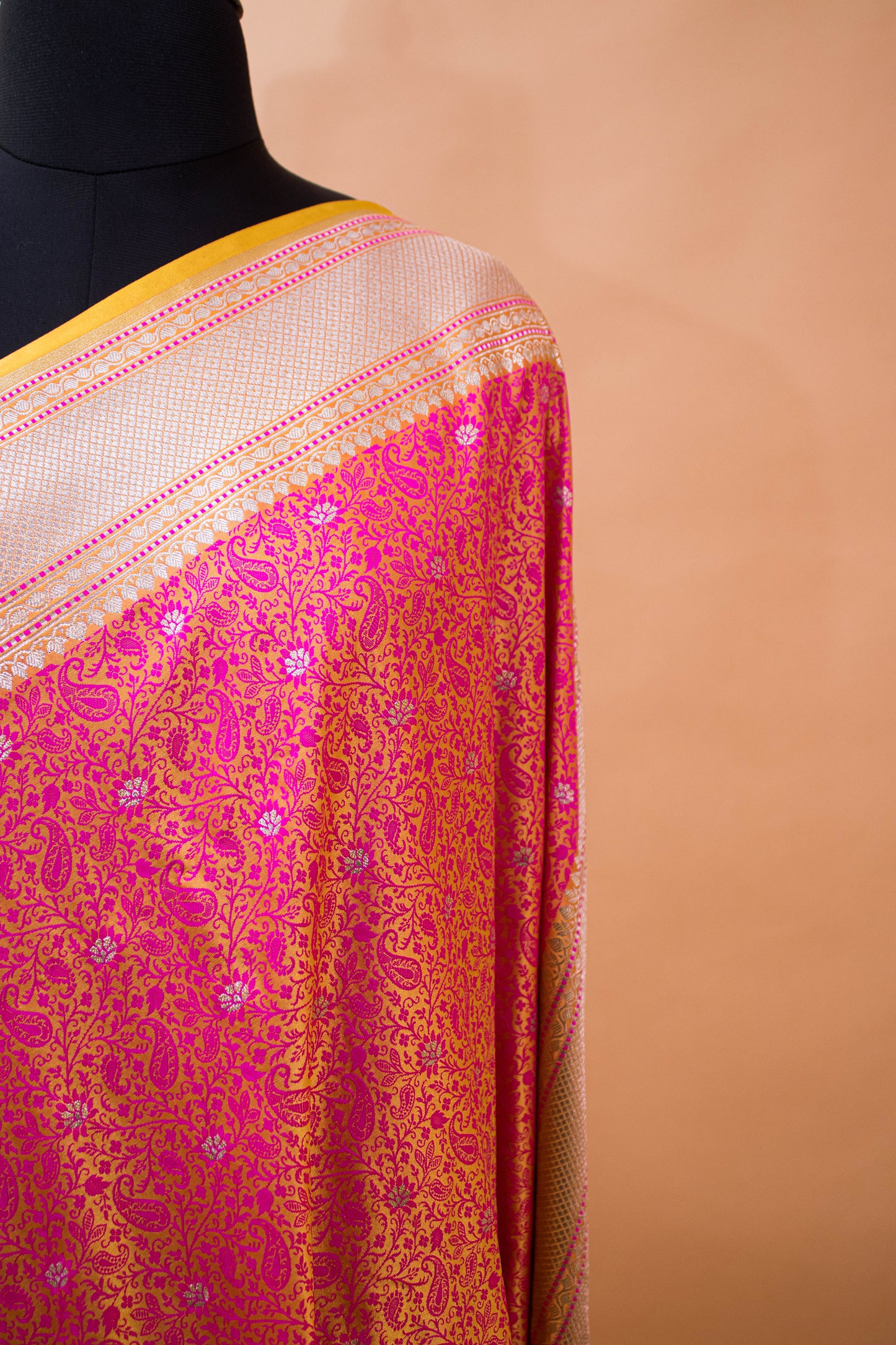 Traditional Banarsi Tanchui Weaving In Mashru Silk Fabric - Yellow