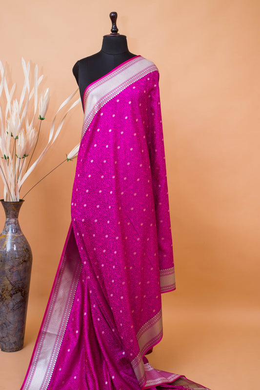 Traditional Banarsi Tanchui Weaving In Mashru Silk Fabric - Wine