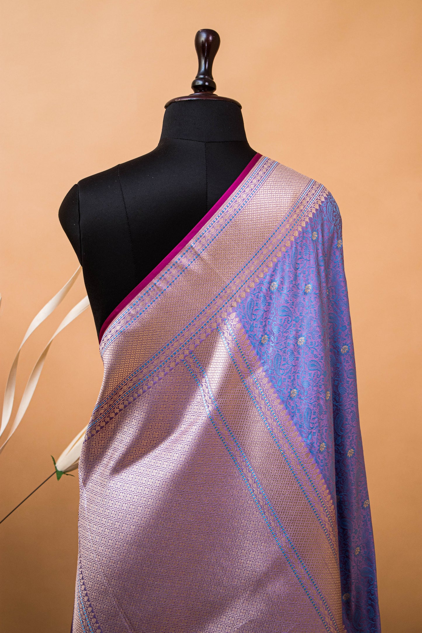 Traditional Banarsi Tanchui Weaving In Mashru Silk Fabric - Blue