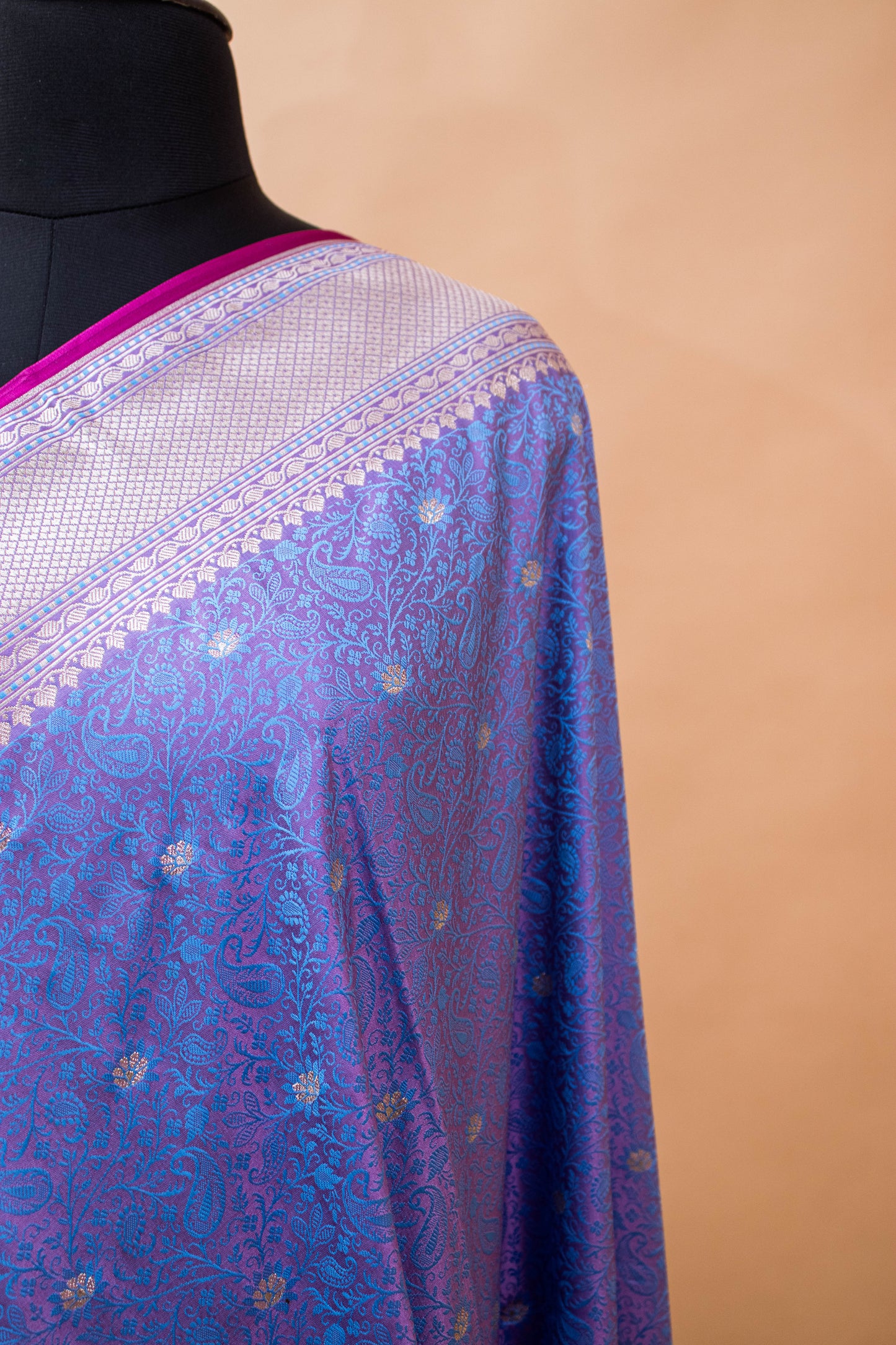 Traditional Banarsi Tanchui Weaving In Mashru Silk Fabric - Blue