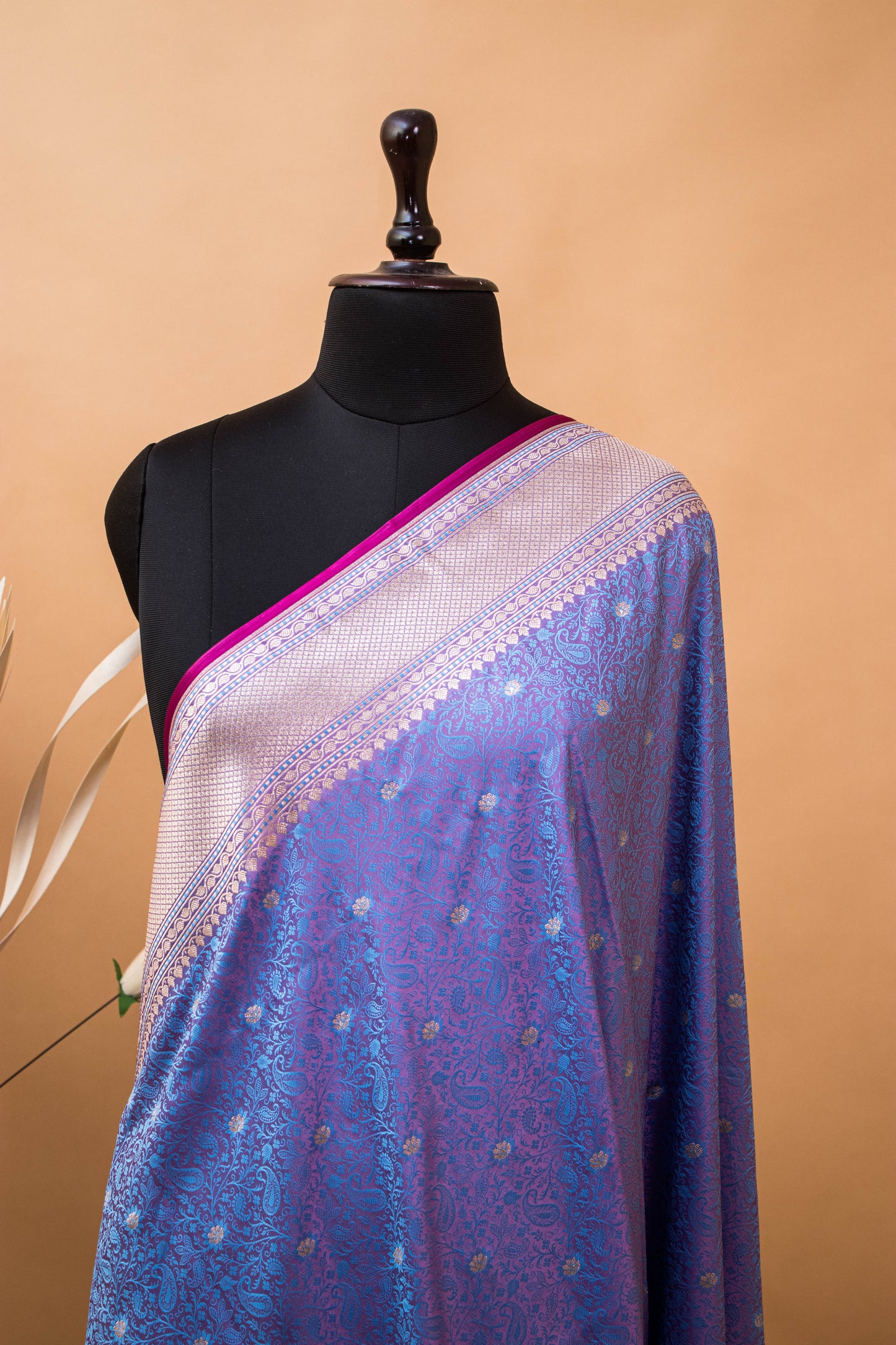 Traditional Banarsi Tanchui Weaving In Mashru Silk Fabric - Blue