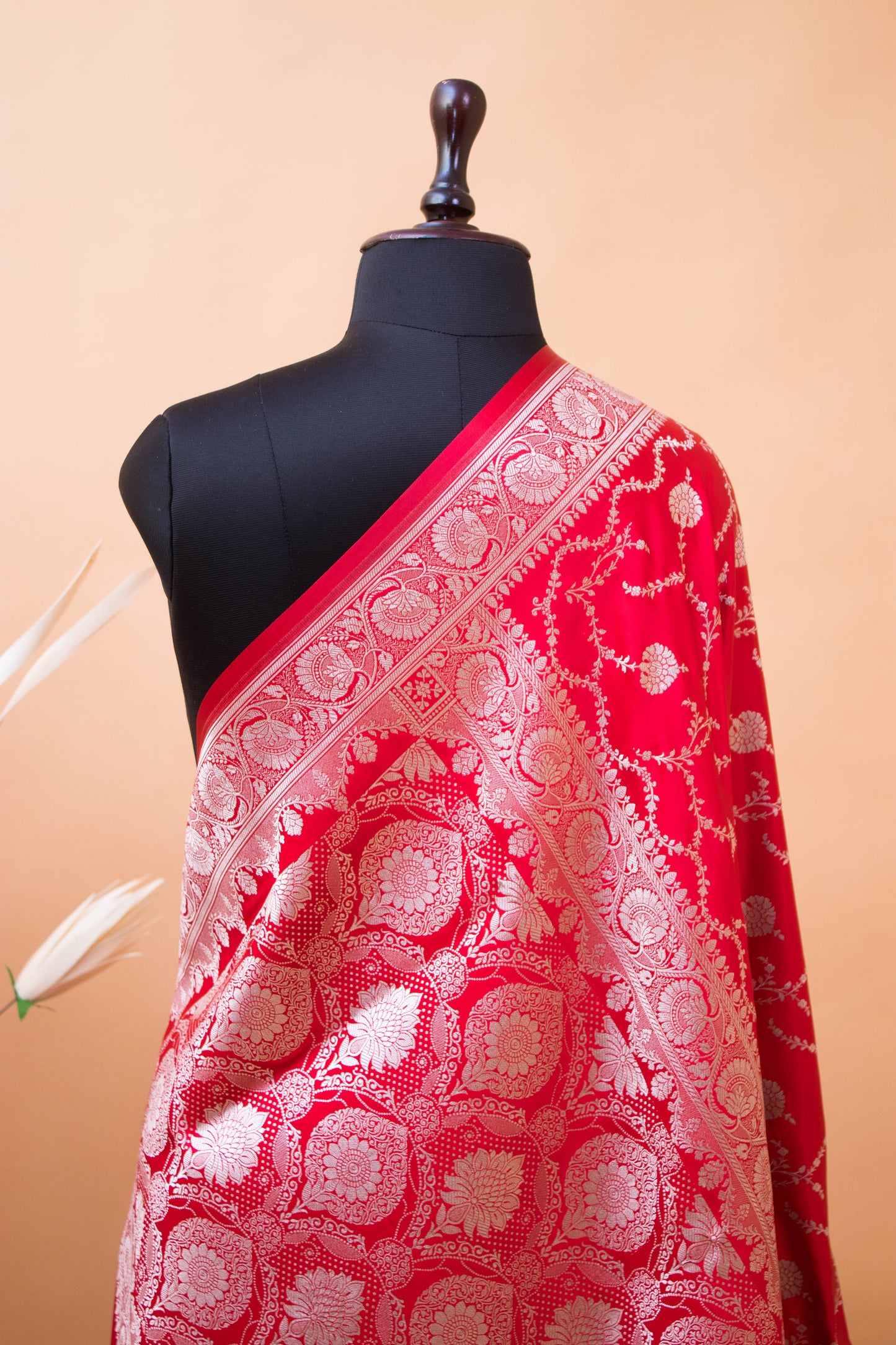 Wedding Banarasi Jaal Weaving In Mashru Silk - Red