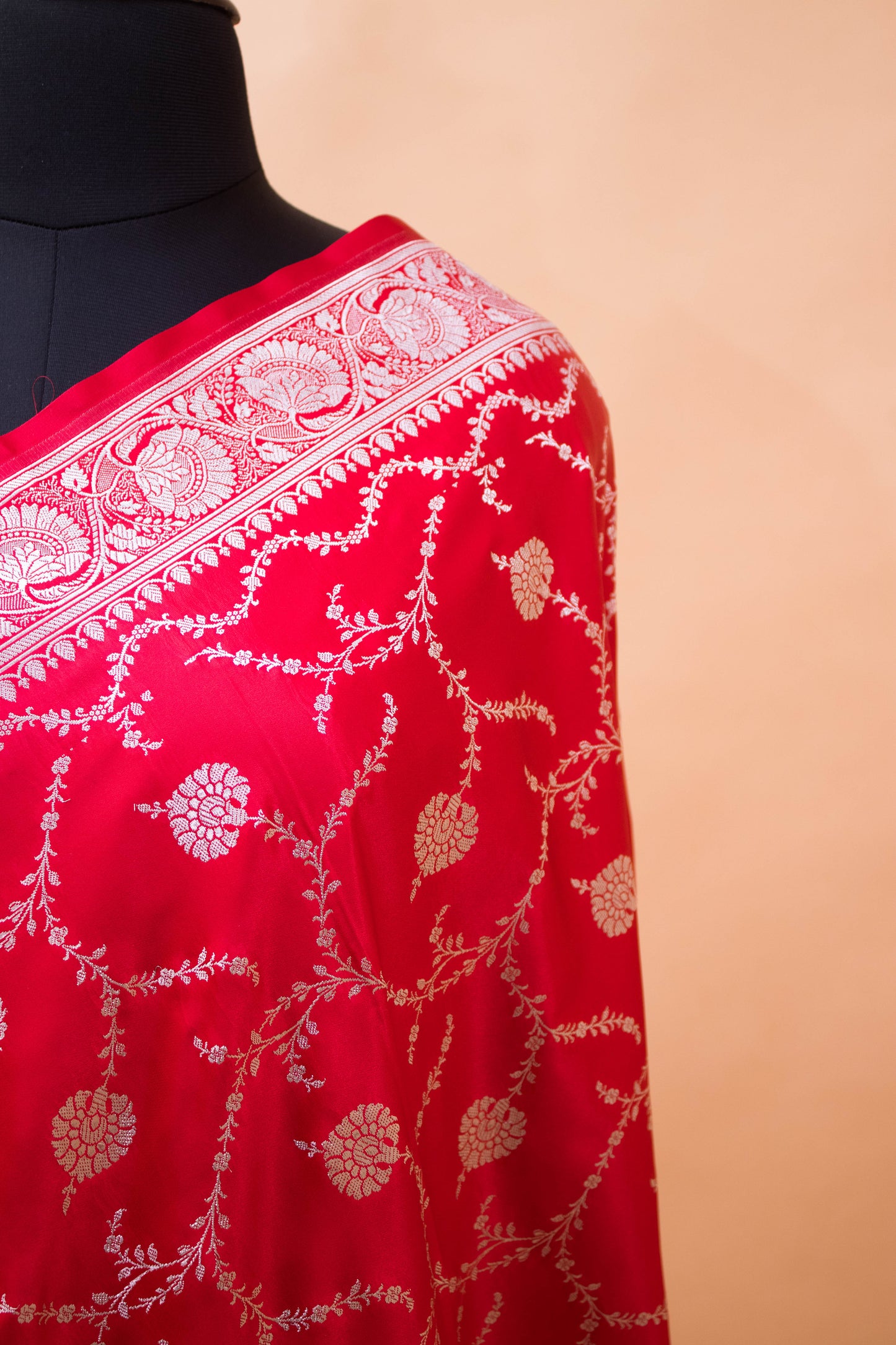 Wedding Banarasi Jaal Weaving In Mashru Silk - Red