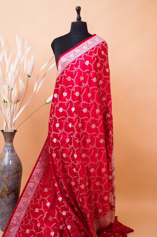 Wedding Banarasi Jaal Weaving In Mashru Silk - Red