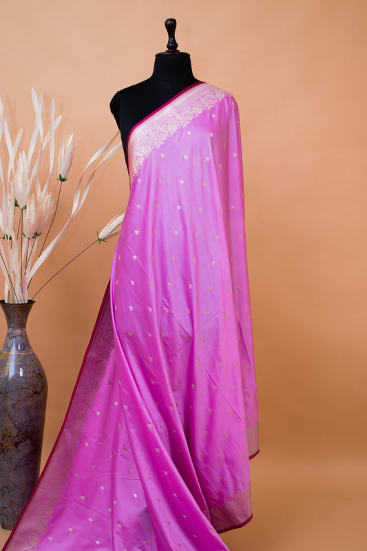 Sober Banarsi Double Border Small Butti Saree - Purple