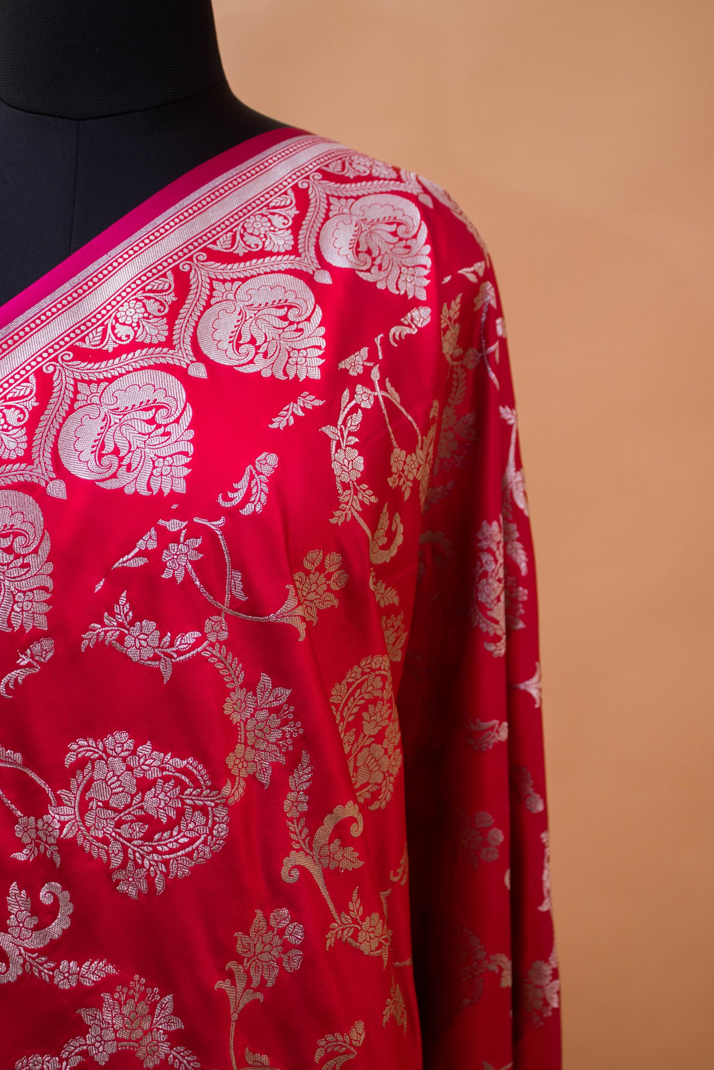 Wedding Banarasi Double Border And Jaal Weaving - Red