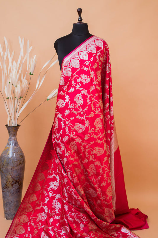 Wedding Banarasi Double Border And Jaal Weaving - Red