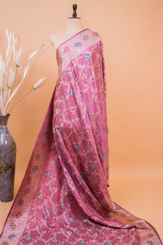 Meenakari Jaal Weaving In Banarsi Silk Fabric - Pink