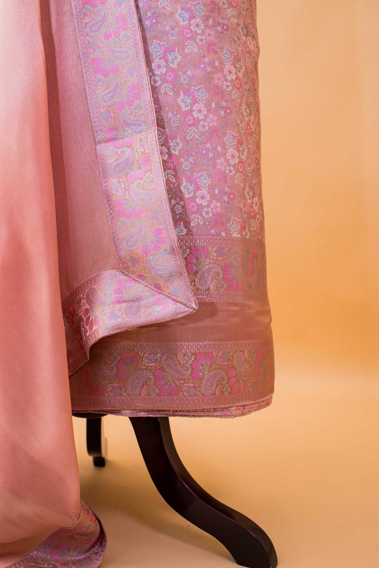 Banarasi Meenakari Tanchui Weaving Suit Fabric Georgette Dupatta-Peach