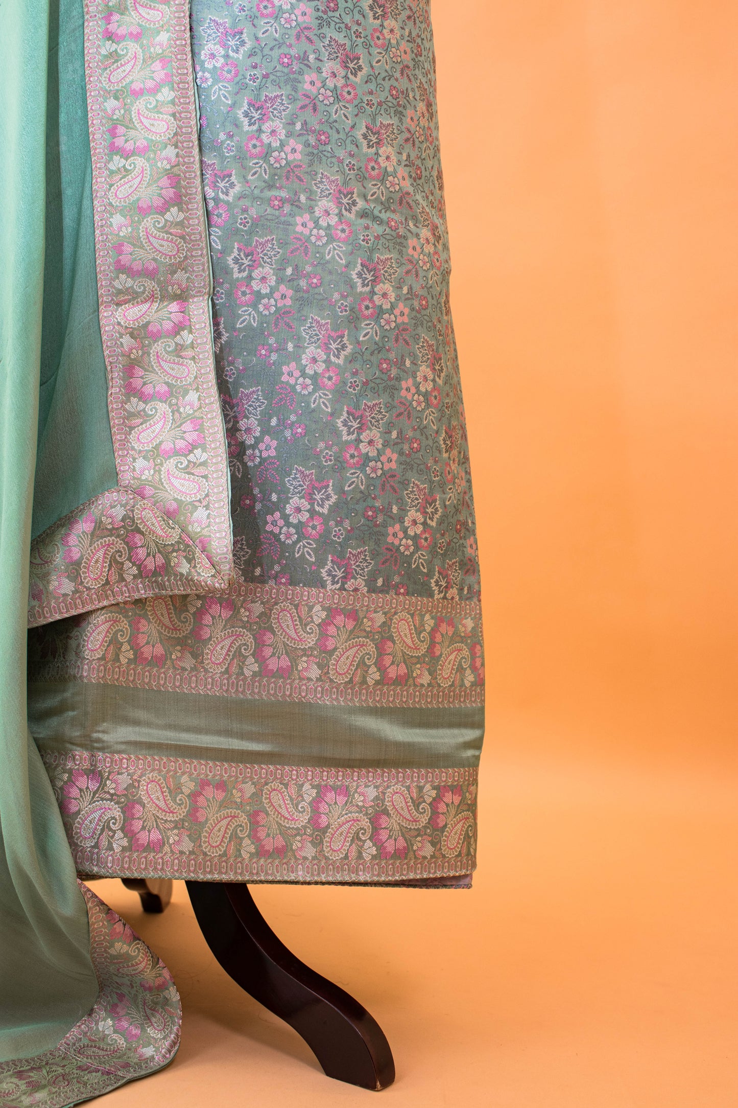 Banarasi Meenakari Tanchui Weaving Suit Fabric Georgette Dupatta-Green