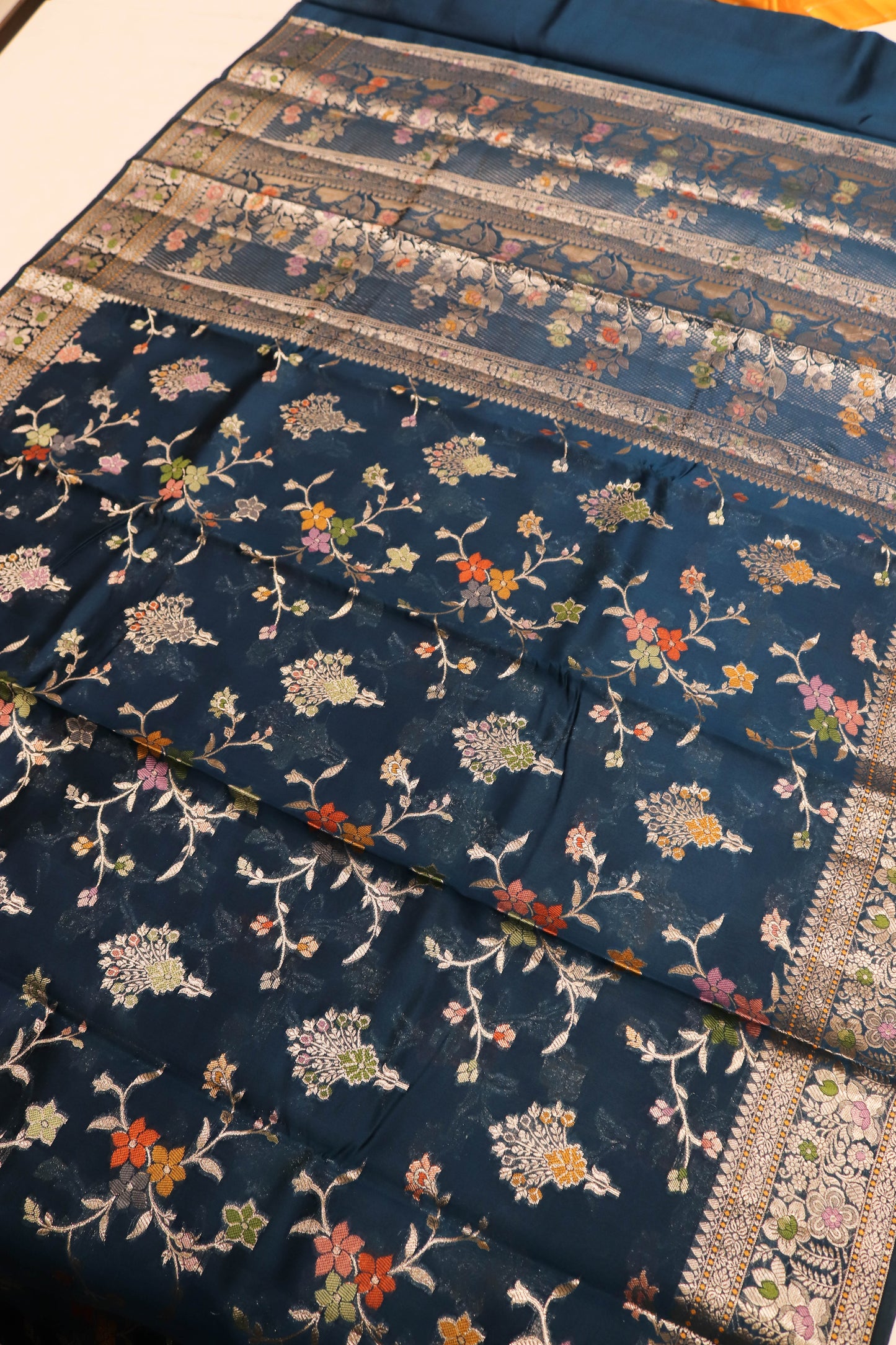 Meenakari Banarsi Jaal In Pure Dupion Silk-Blue