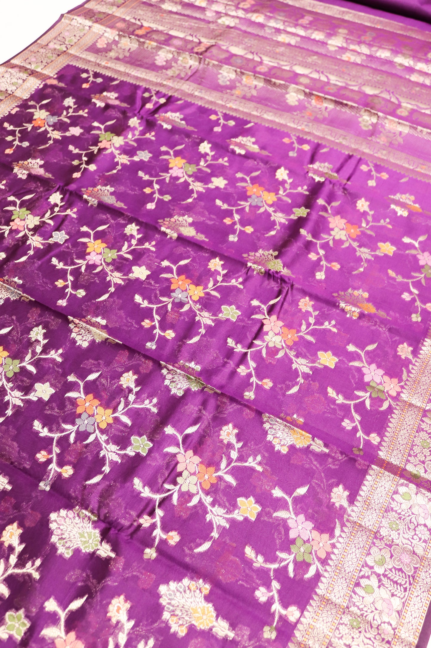 Meenakari Banarsi Jaal In Pure Dupion Silk-Purple