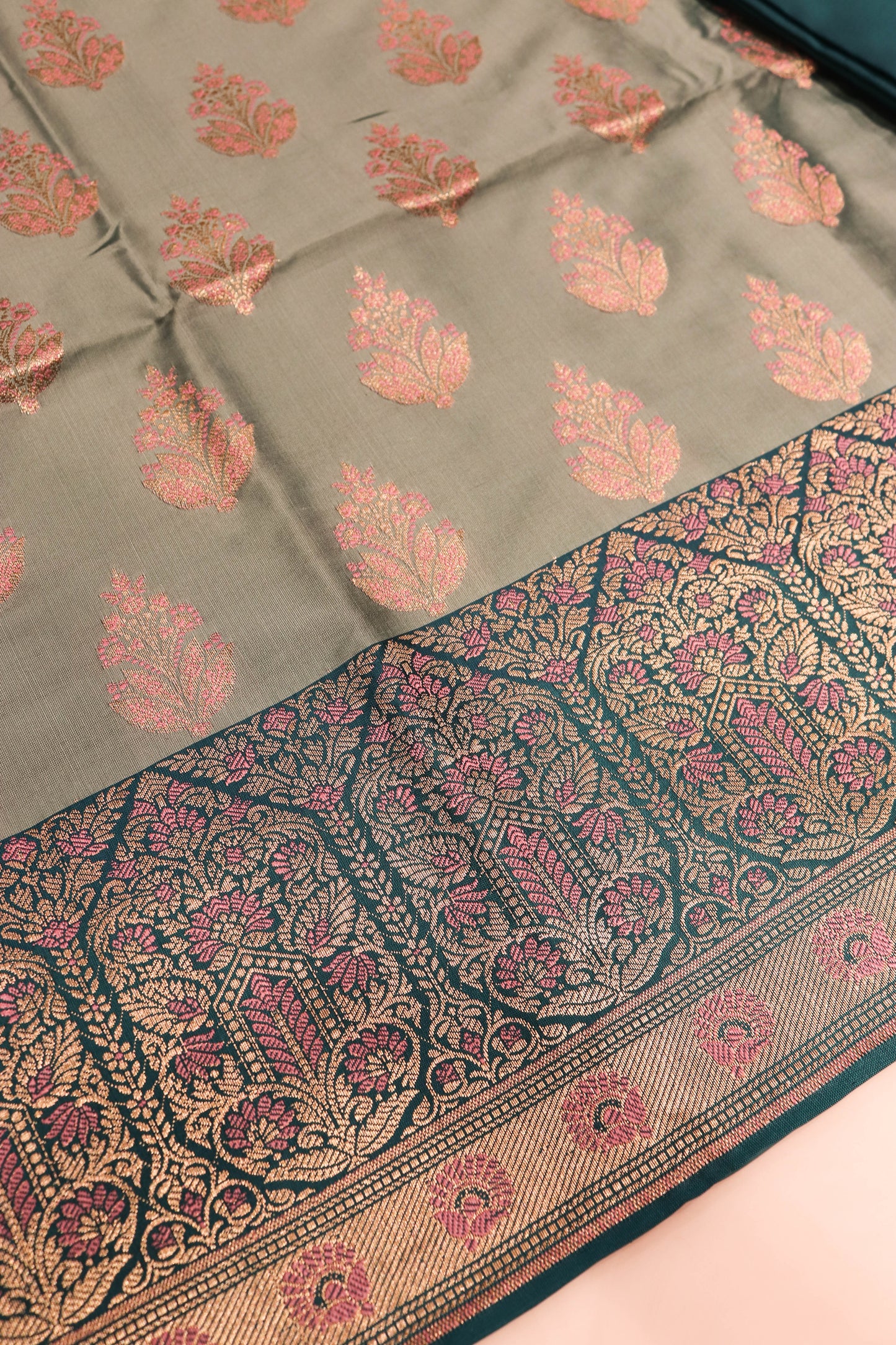 Contrast Meenakari Daaman Butti All Over Contrast Dupatta And Bottom-Blue