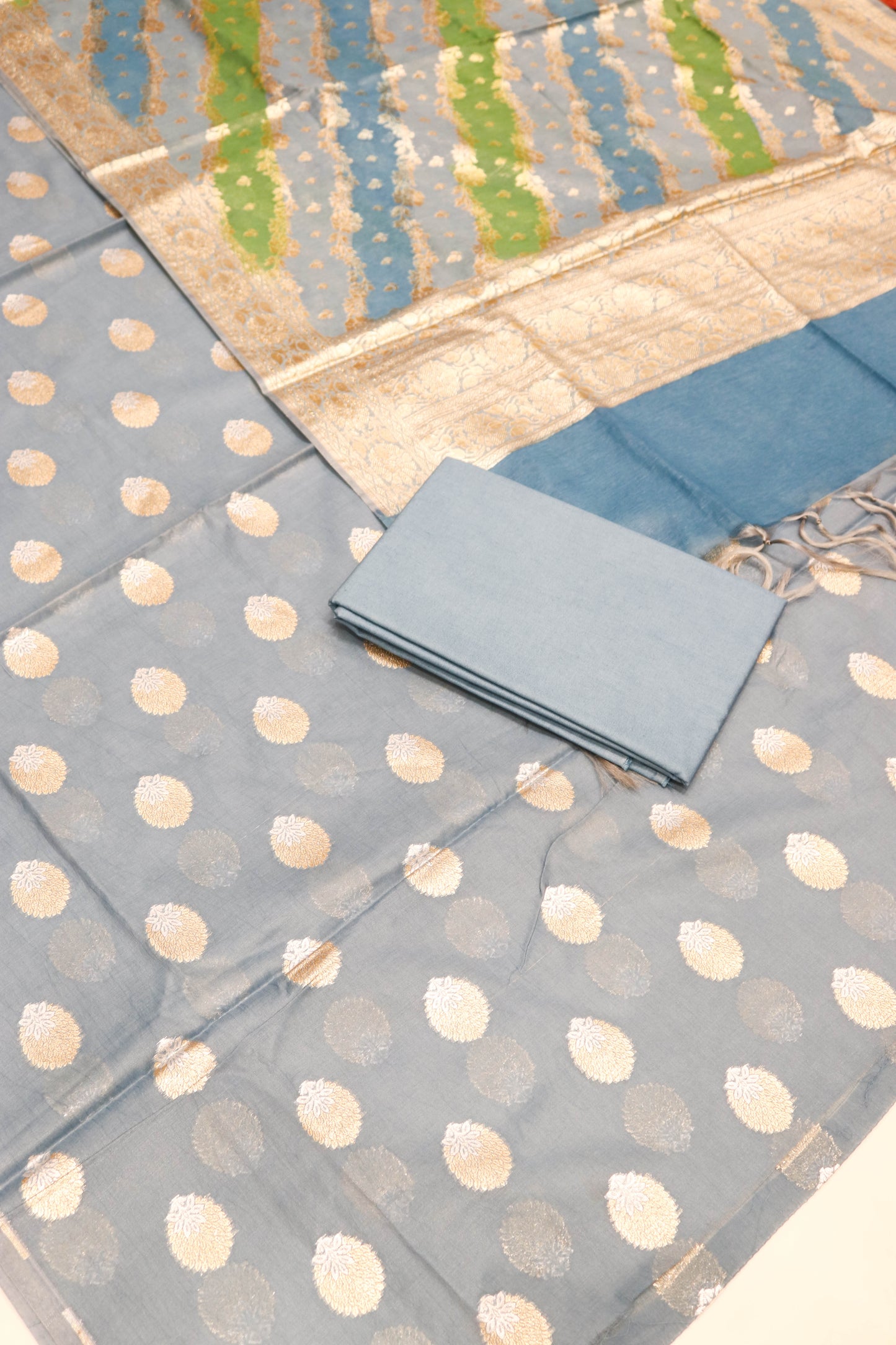 Alfi Butti Suite With Banarasi Rangkaat Dupatta And Bottom-Blue