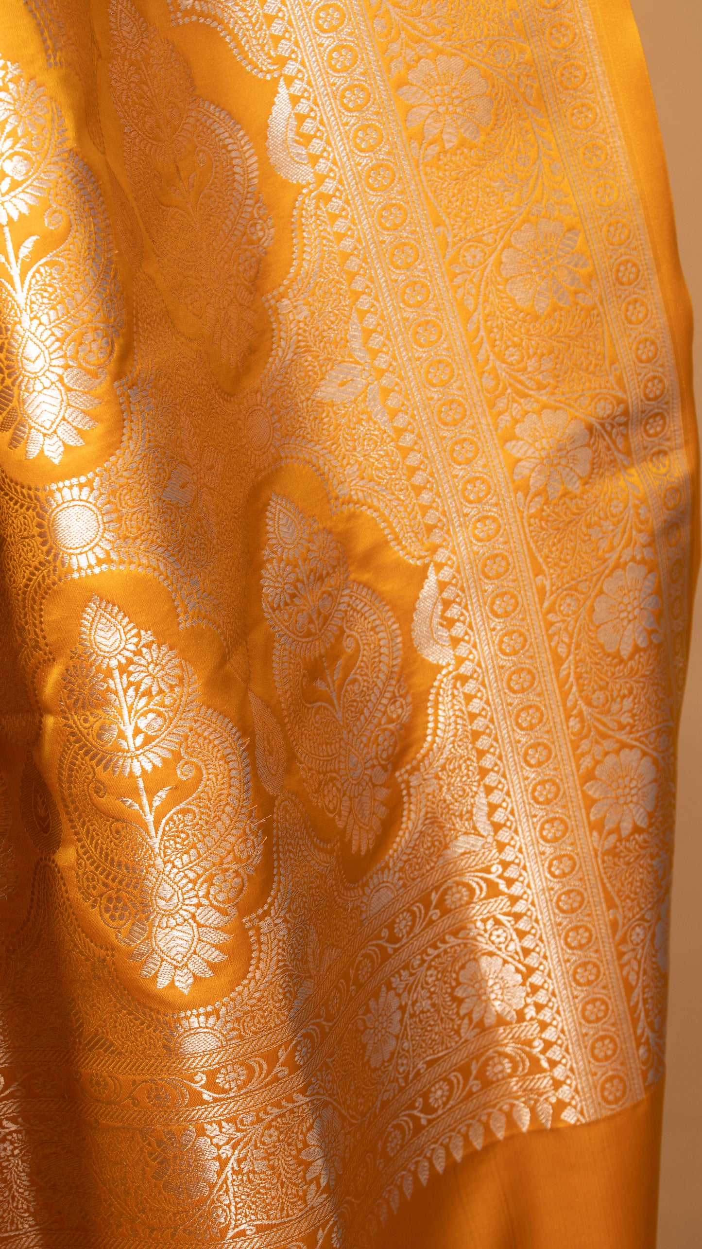 Banarasi Mashru Silk Small Butti Weaving-Yellow