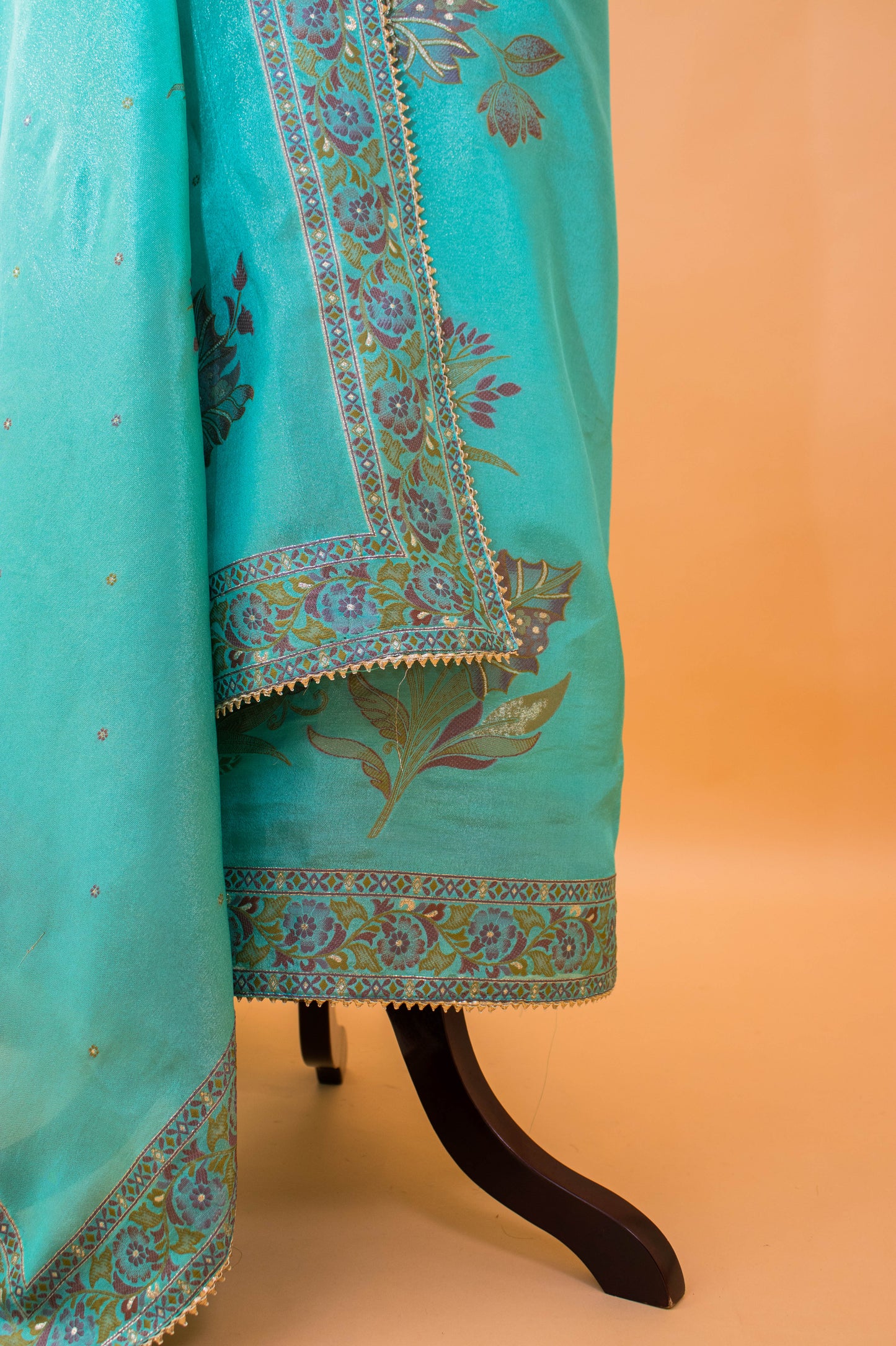 Meenakari Banarasi Weaving Suite Fabric In Georgette Tissue Fabric-Blue