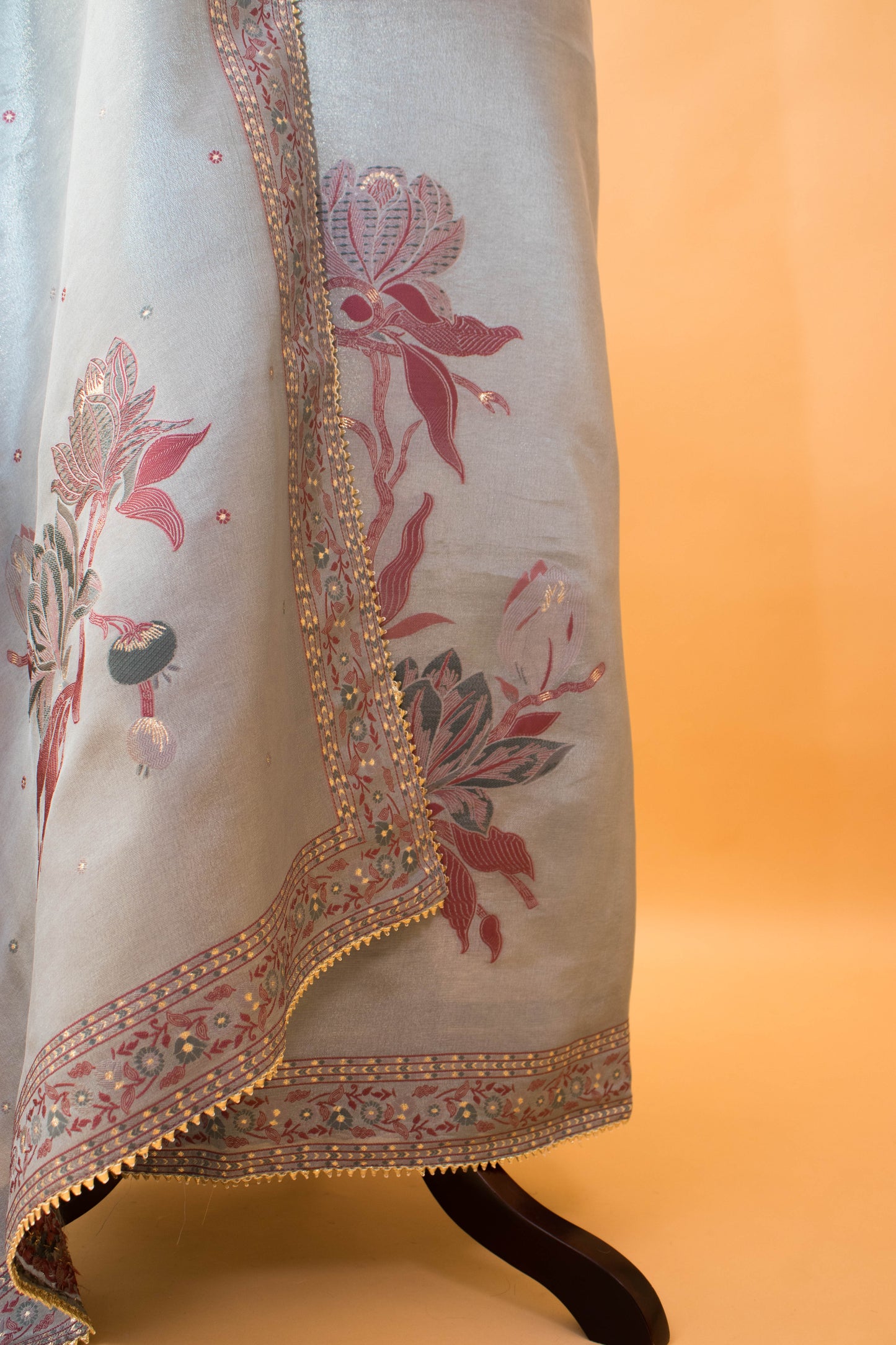 Meenakari Banarasi Weaving Suite Fabric In Georgette Tissue Fabric-Grey