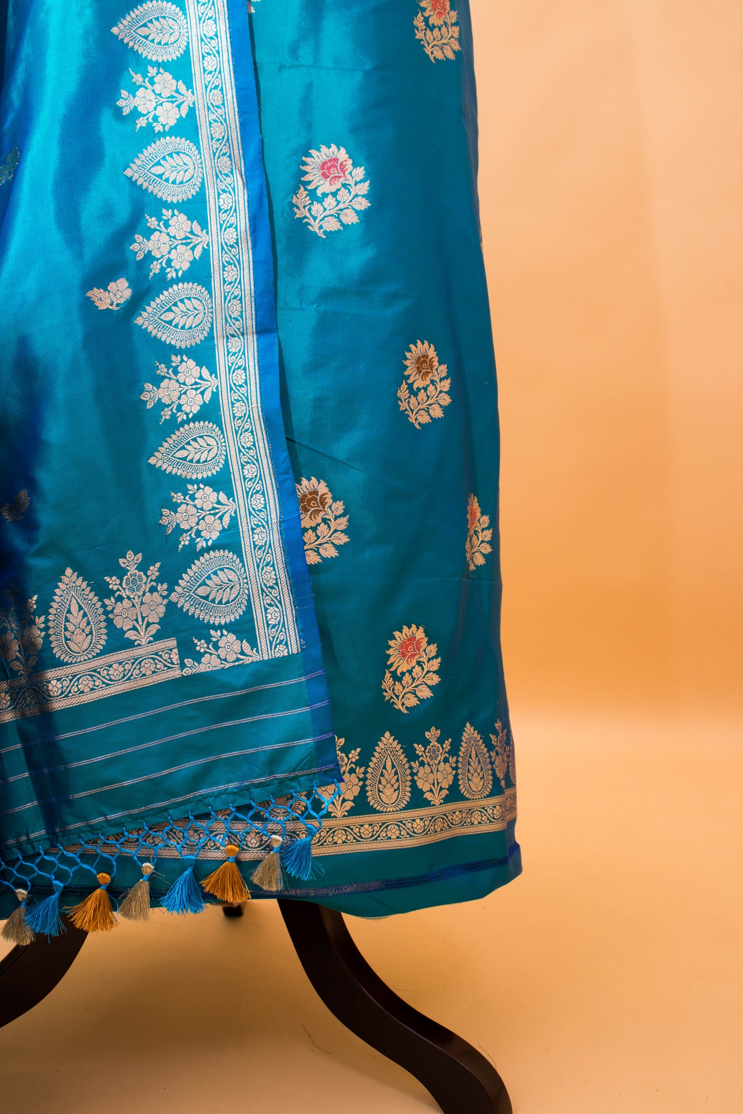Tifi Butti Hand Weaved Suit Fabric In Pure Katan Silk-Blue