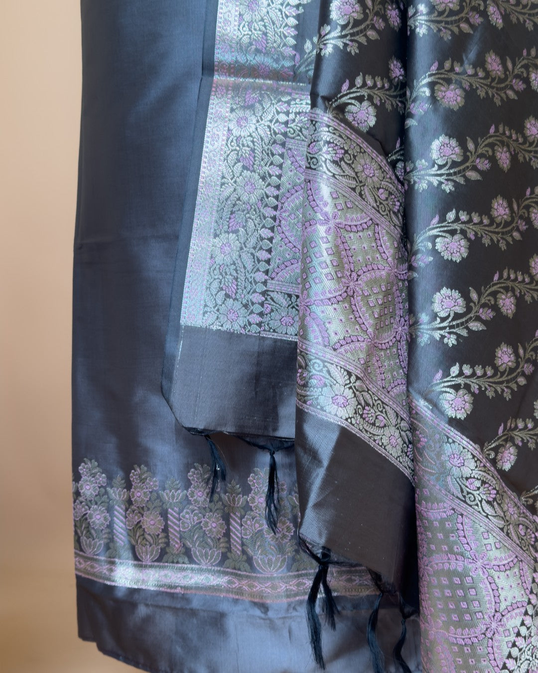Plain Suit Fabric With Border With Meenakari Jaal Dupatta And Bottom Unstiched Suit Fabric - Grey