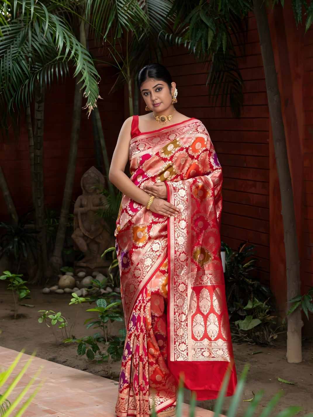 Handloom Banarasi Rangkaat Saree In Pure Kataan Silk Multi Color