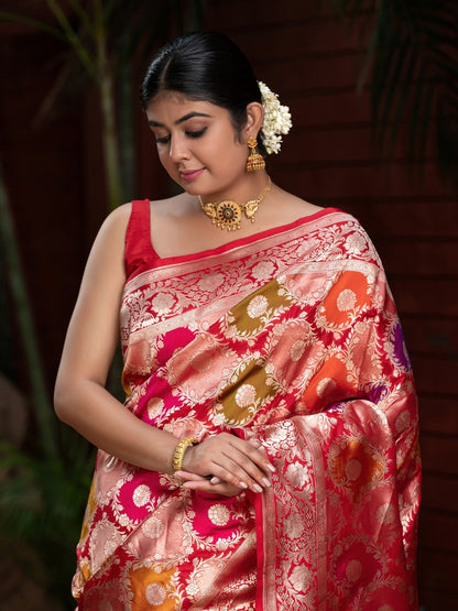 Handloom Banarasi Rangkaat Saree In Pure Kataan Silk Multi Color