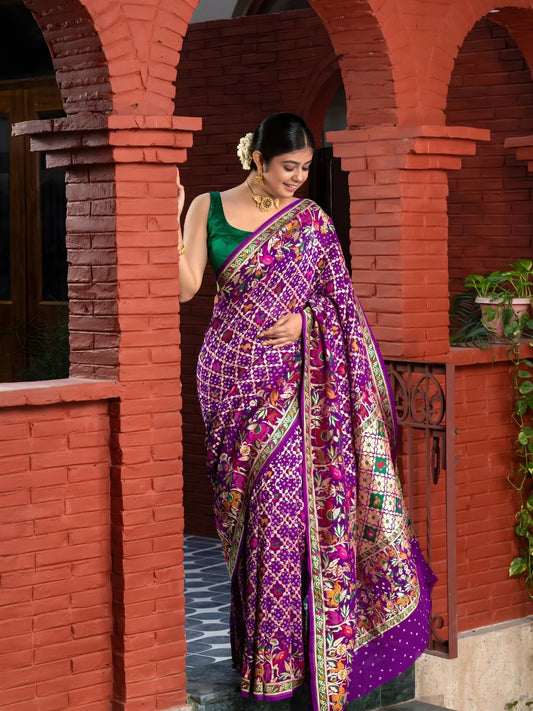 Khaddi Bandhej With Meenakari Border In Pure Georgette Fabric-Purple