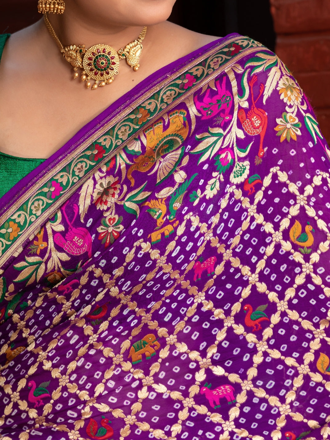 Khaddi Bandhej With Meenakari Border In Pure Georgette Fabric-Purple